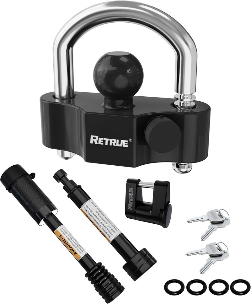 RETRUE Heavy-Duty Keyed-Alike Trailer Lock Set - Universal Coupler, Dual Hitch Receiver Pin, and Trailer Tongue Locks Included, Black - Image 1